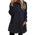 thumbnail image 1 of Beiwei Women Fluffy Crew Neck Tops Long Sleeve Loose Pullover Ladies Plain Dailywear T-shirt Navy Blue L, 1 of 2