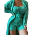 thumbnail image 1 of Beiwei Women Loose Long Sleeve Nightwear Elastic Waist 3 Piece Knitted Outfits Sleepwear Ladies With Pockets Home Clothes Pajamas Sets Green 2XL, 1 of 2