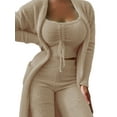 thumbnail image 1 of Beiwei Women Warm Solid Color Fuzzy 3 Piece Sweatsuit Open Front Scoop Neck Lounge Sets Wide Leg Cardigan Outfit Set Camel M, 1 of 2