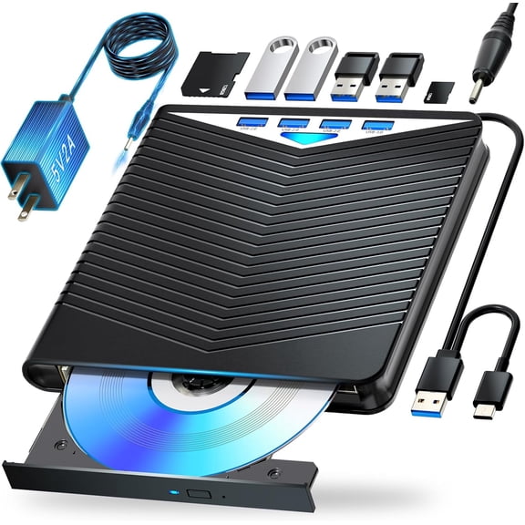 Beixiya 7-in-1 External Blu-ray Drive, Blu-ray Burner Read Write USB3.0 & Type-C, M-DISC Compatible BD DVD CD Drive for Windows 7-11 & Mac OS