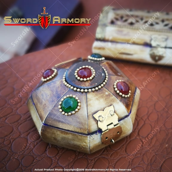 Bejeweled Bos Taurus Cow Bone Jewelry Box with Brass Fittings Velvet Lining