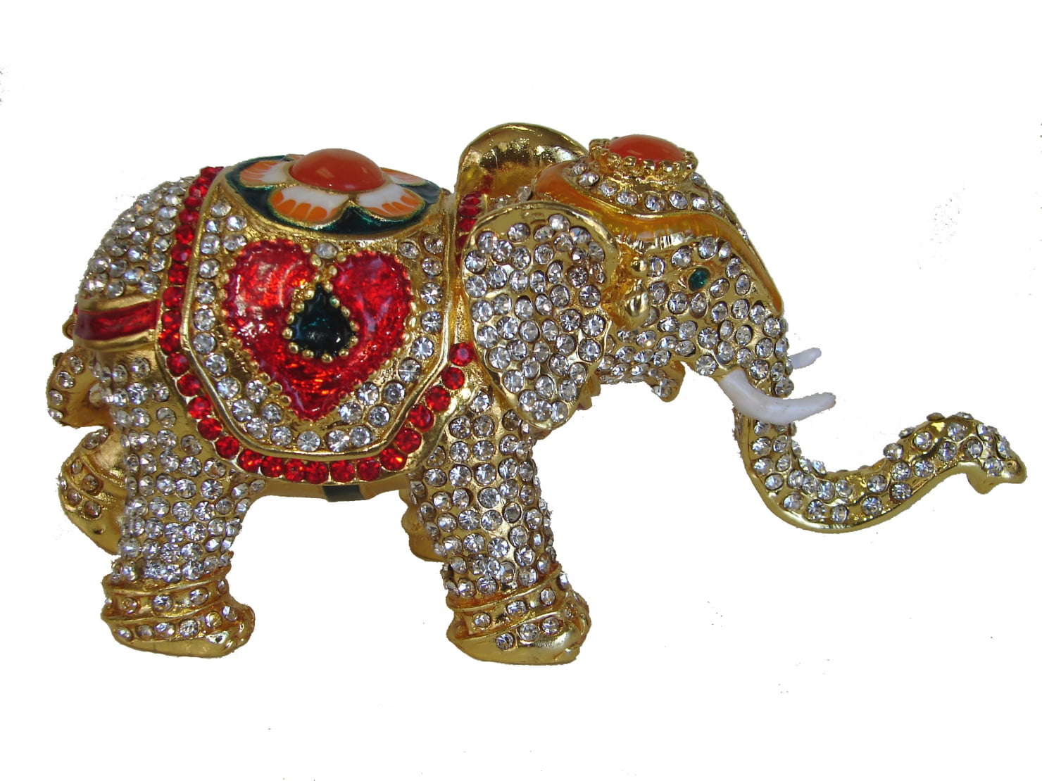 Bejeweled Cloisonne Elephant Statue with Trunk Up