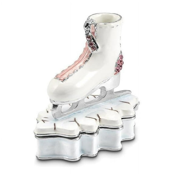 Bejeweled Glider Pink & White Ice Skate Trinket Box