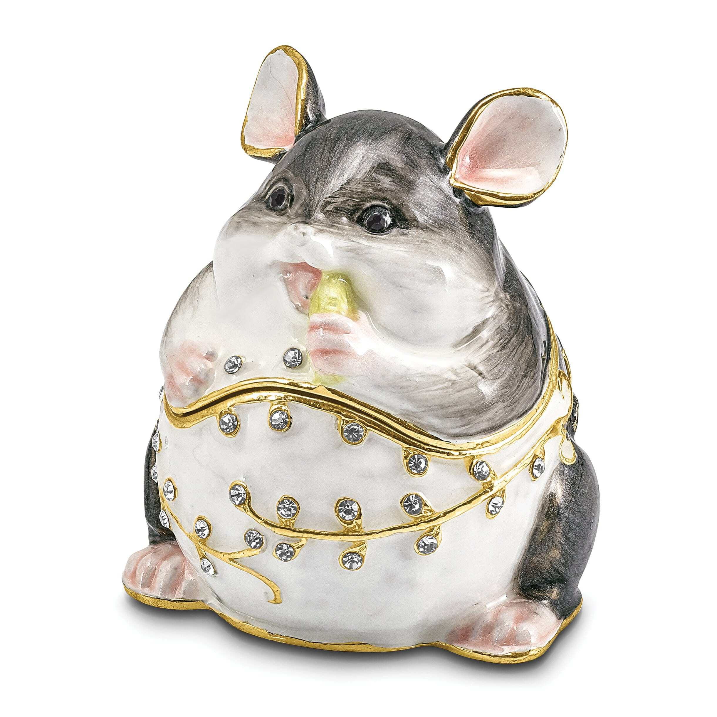 LUXURY GIFTWARE BY JERE Bejeweled Pewter Multi Color Enamel UNCLE JOE Chubby Mouse Trinket Box