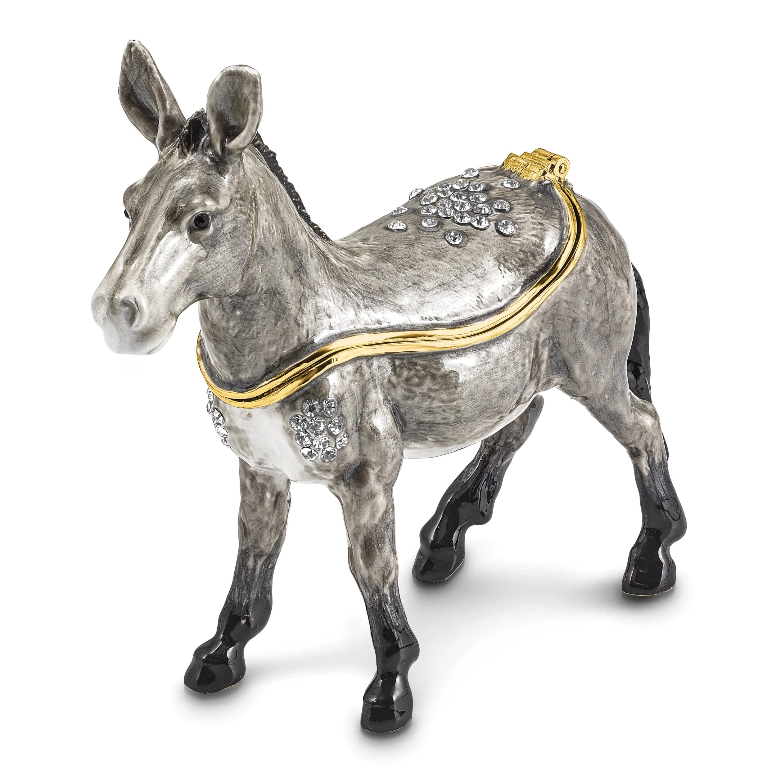 LUXURY GIFTWARE BY JERE Bejeweled Pewter Multi Color Finish FEISTY Gray Donkey Trinket Box