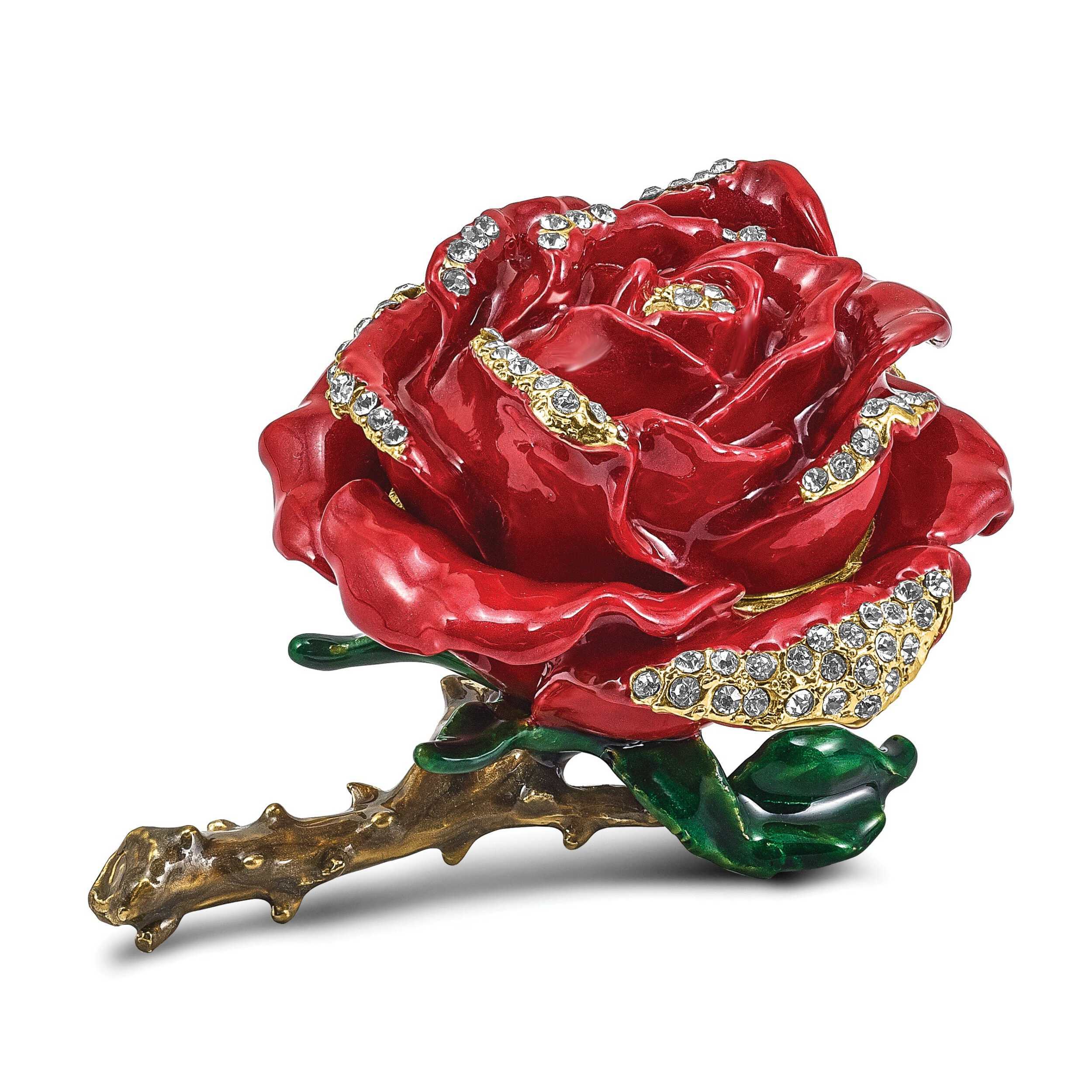 Bejeweled Pewter Multi Color Finish ROSA Red Rose Ring Pad Trinket Box - image 1 of 6