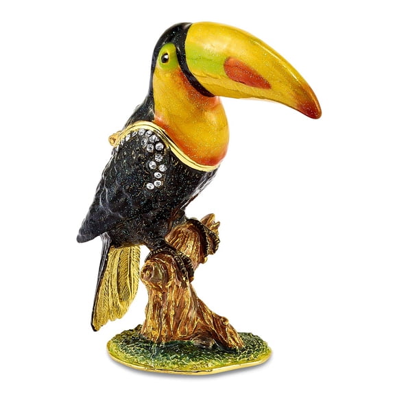 Bejeweled Pewter Multi Color TANGO Toucan Trinket Box Trinket Box