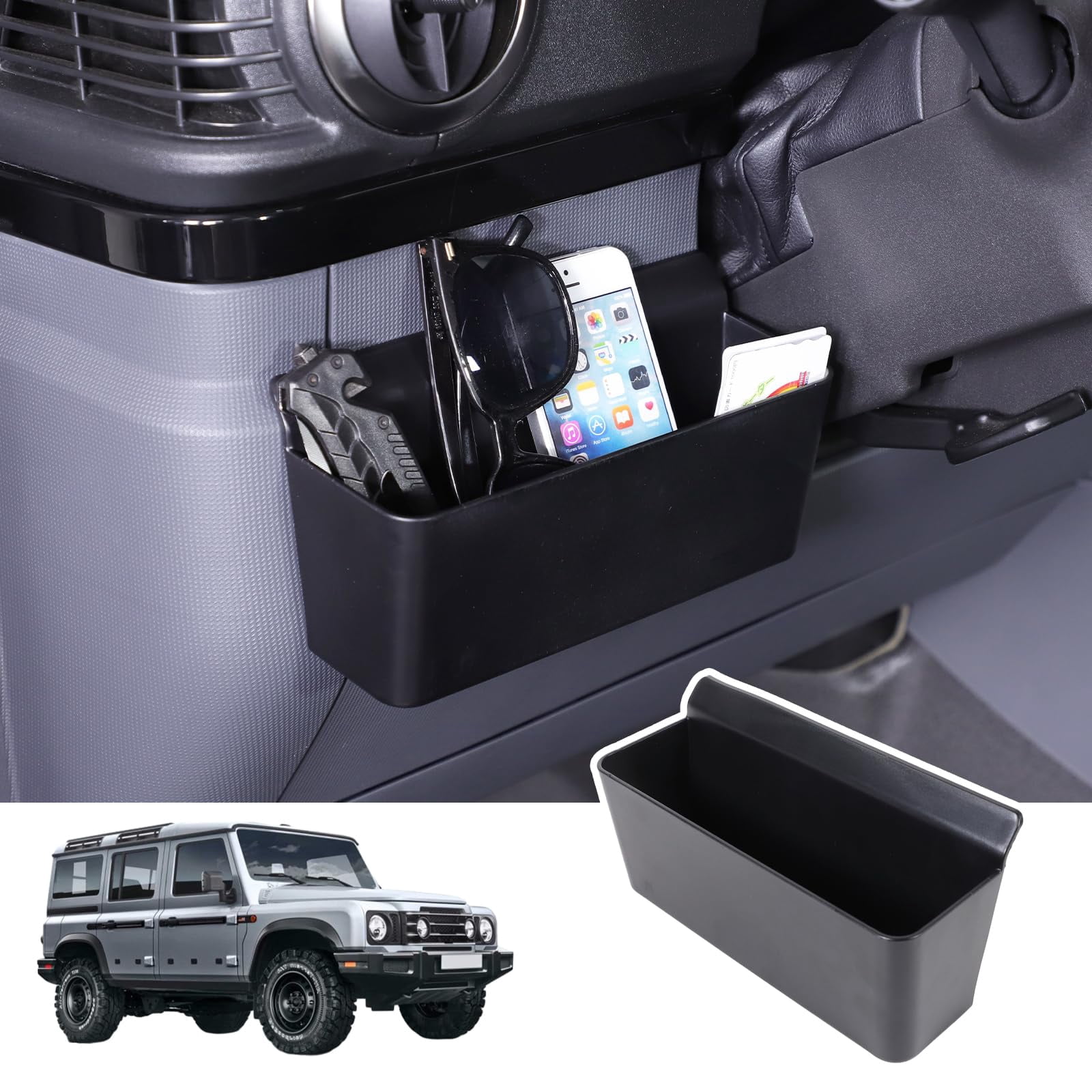 DIYUCAR Boîte de rangement pour console centrale de voiture compatible avec Ineos Grenadier 2020-2024, accoudoir central, frein à main, plateau de rangement pour téléphone, accessoires d'intérieur