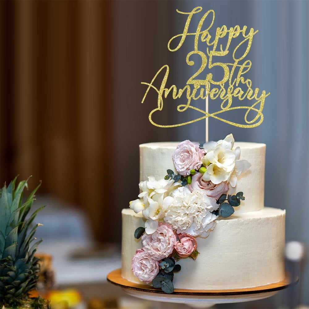 Gold Acrylic 'Happy Anniversary' Cake Topper – Reusable Party Decoration For Weddings, Birthdays, Company Events - View #5