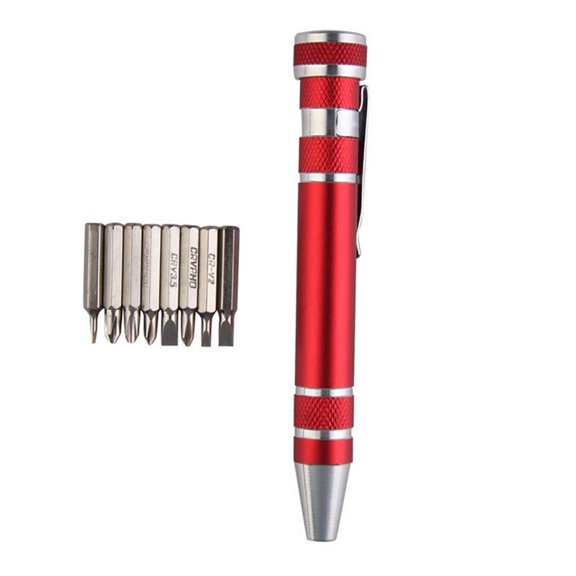 Bekayaa 1 pcs Aluminum Screwdriver Hand Tool Convenient 8 in 1 Set Pen Multi Repair Tools(Red) 1.3*11cm