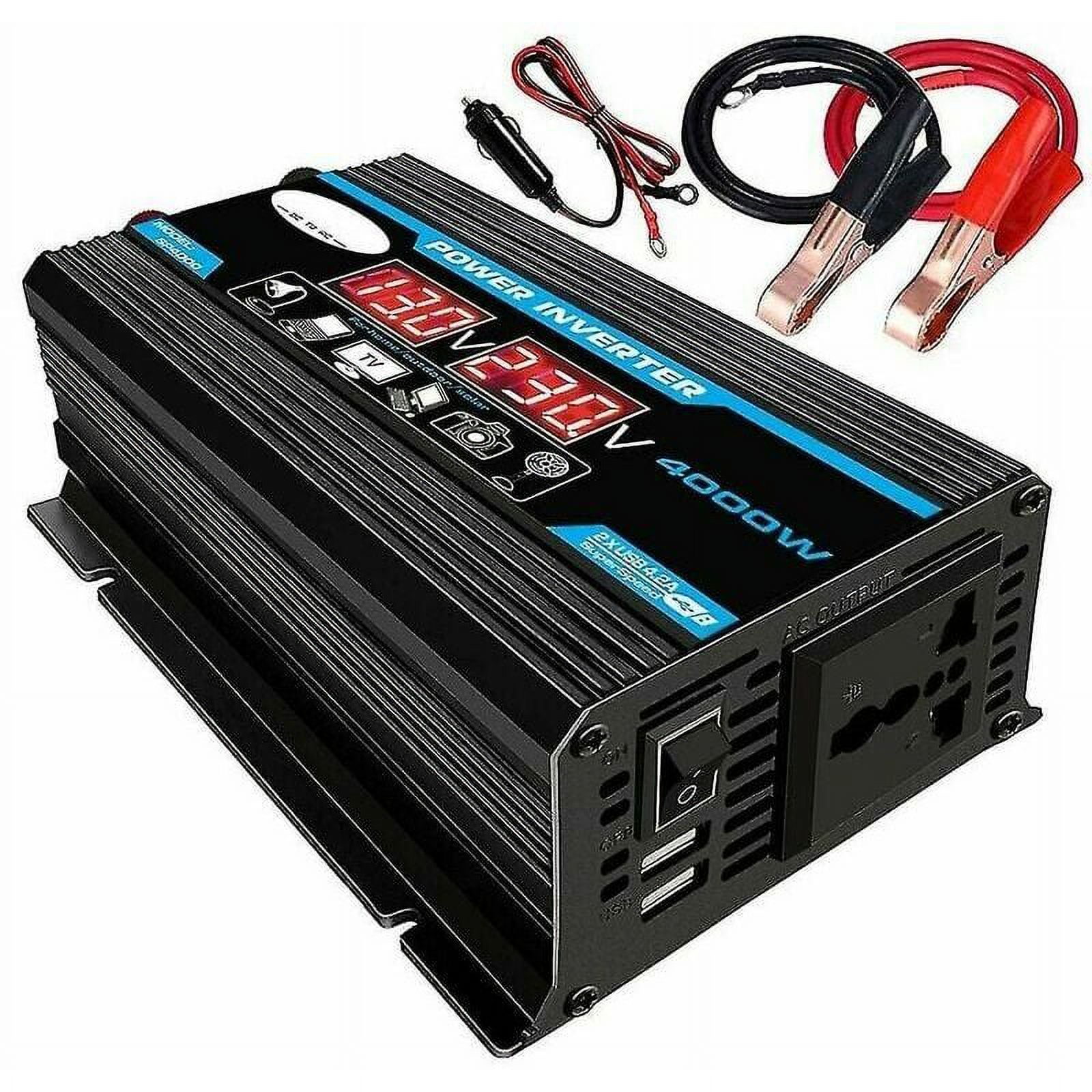 Bekayaa 2000W Power Inverter for Vehicles, 24V DC to 220V AC Converter, with LED Display, Dual AC Outlets, USB Port, Suitable for Air Compressors, Laptops (Black)