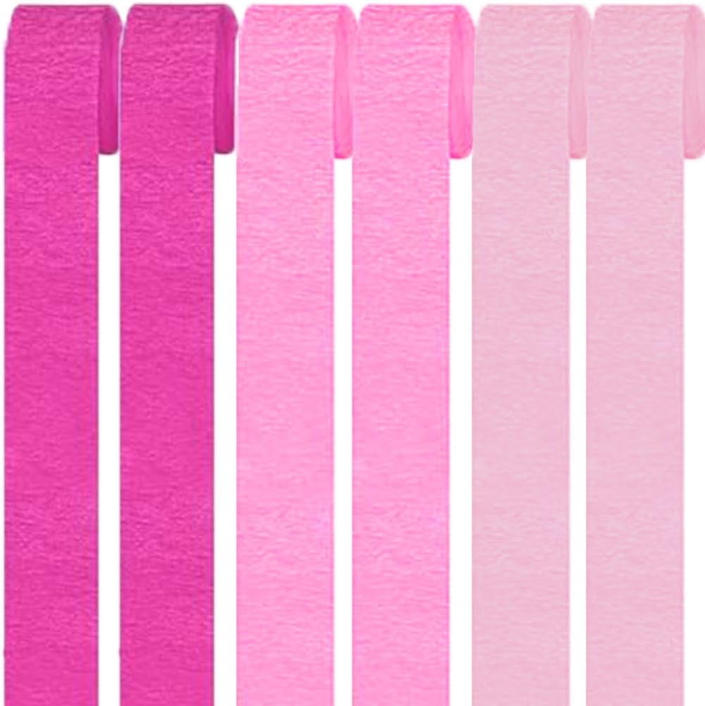 Bekayaa 6 Rolls Pink Crepe Paper Streamers, Party Streamers, Decorative Tissue, Wedding, Birthday Decor