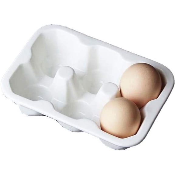 Bekayaa Ceramic 6-Cup Egg Holder, Half-Dozen White Porcelain Tray, Fridge Storage Container, Organizer, Space-Saving Design