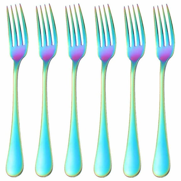 Bekayaa Rainbow 6-Piece Dinner Fork Set, Colorful Stainless Steel, Modern Multicolor Flatware, Mirror Finish, Dishwasher Safe, Set of 6,