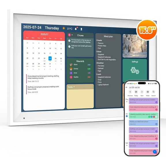 BekinTek Digital Calendar 15.6 Inch Smart Calendar & Chore Chart, 1920*1080 Touchscreen Interactive Display Electronic Calendar for Family Schedules 64GB Wifi Meal Planner Wall & Desk Mountable