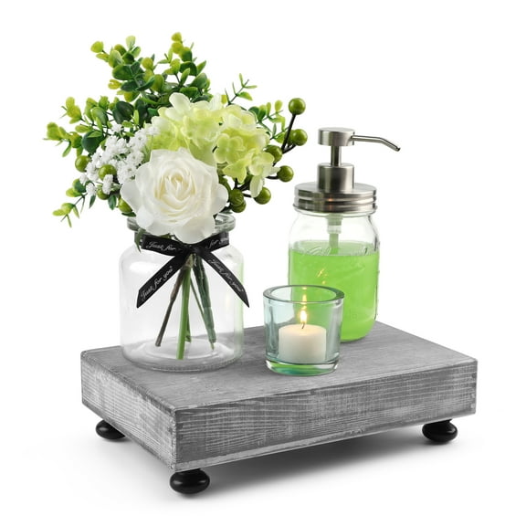 Bekitchen Decorative Wood Riser, Rustic Riser for Kitchen Counter Bathroom, Dish Soap Stand Tray Home Decor, Rustic Grey