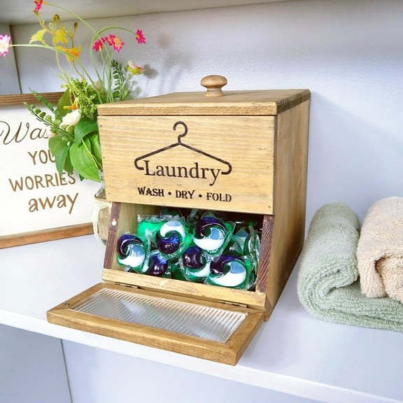 Bekitchen Farmhouse Laundry Pod Holder & Dryer Sheet Container, Laundry Room Organization and Storage, Brown