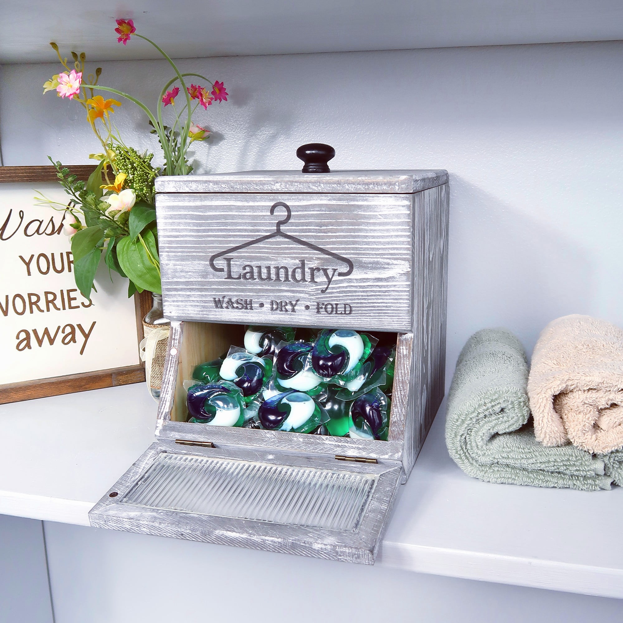 Bekitchen Farmhouse Laundry Pod Holder & Dryer Sheet Container, Laundry
