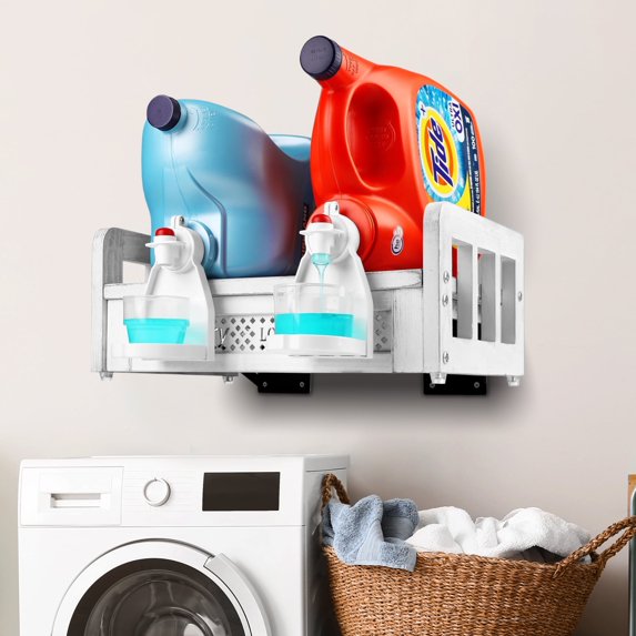 Bekitchen Rutic White Laundry Station Shelf Wall Mount, Farmhouse Laundry Detergent Dispenser Storage Organizer