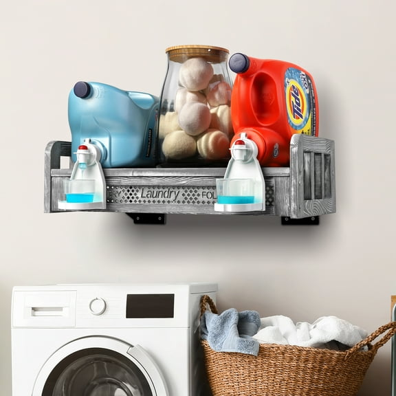 Bekitchen Wall Mounted Extra-Large Laundry Detergent Shelf, Laundry Room Decor, Laundry Organization and Storage, Rustic Grey