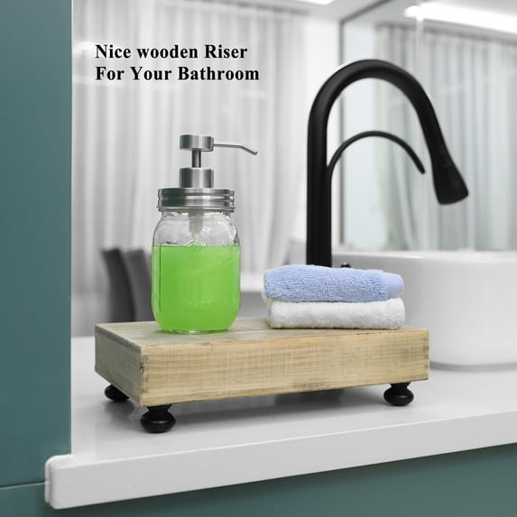 Bekitchen Wood Risers for Decor, Display Risers Wood Riser for Kitchen, Dish Soap Stand Tray, Rustic Brown