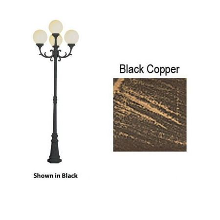 Four Light Black Copper White Opal Polycarbonate Globe Glass Post Light