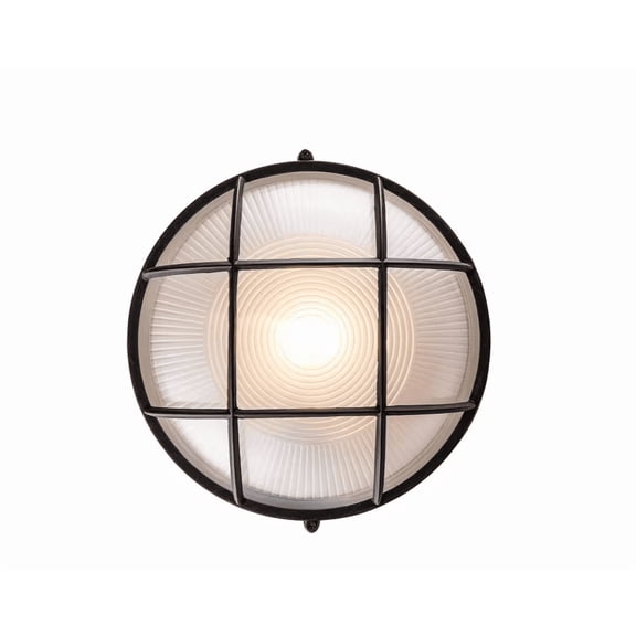 Bel Air Lighting Aria 10 in. 1-Light Rust Round Bulkhead Outdoor Wall Light Fixture with Frosted Glass