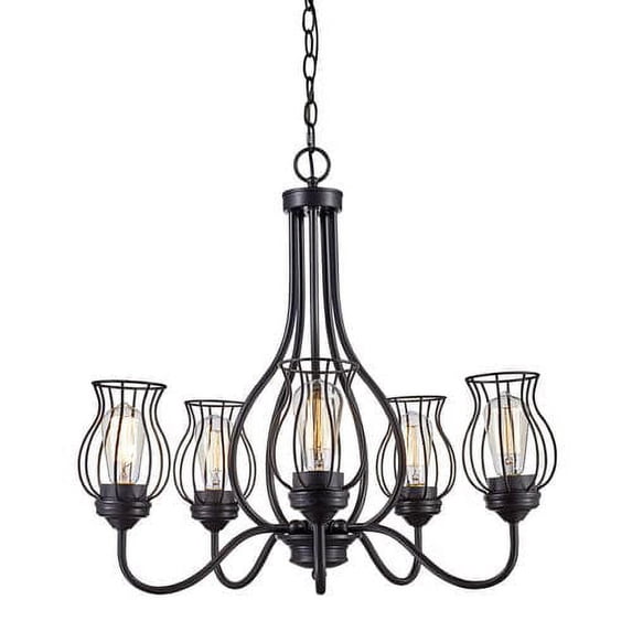 Bel Air Lighting Industrial Cage 5 Light Chandelier