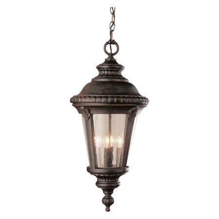 One Light Rust Clear Seeded Glass Hanging Lantern