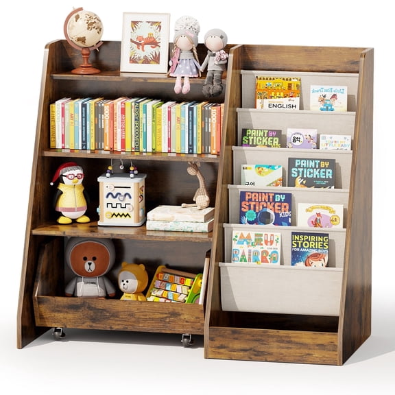 Bel Ark 4-Tier Kids Bookshelf and Toy Storage, Book Shelf for Kids Rooms, Wooden bookcase for Toddler Children in Playroom Living Room - Idea Gifts for Boys and Girls (Brown)