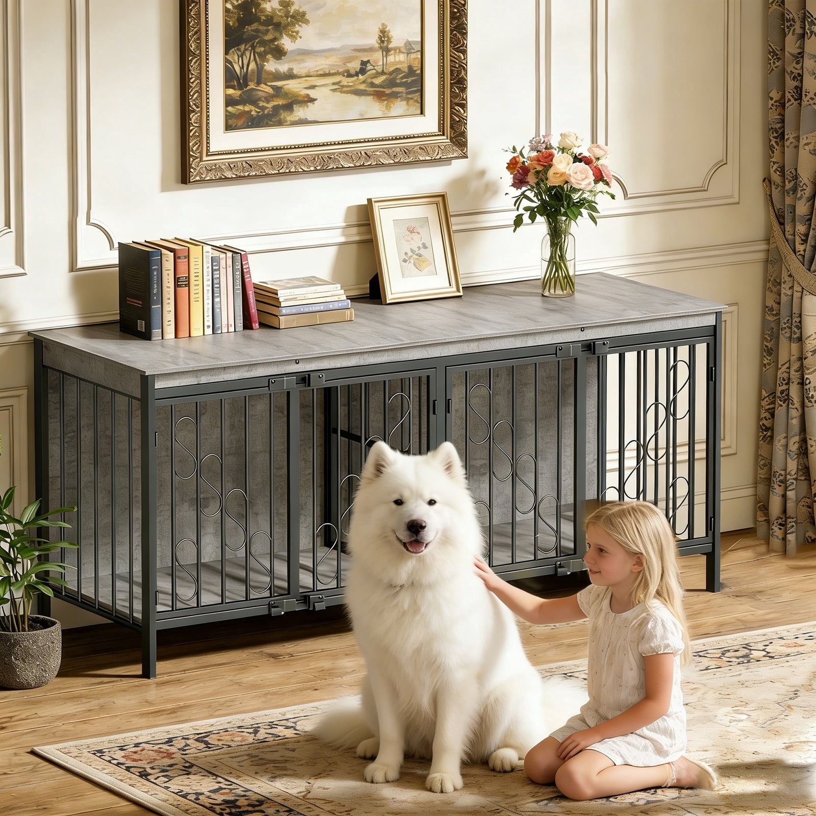 Bel Ark 71 inch Dog Crate Furniture for 1 or 2 Dogs, Heavy Duty Single/Double Dog Crates for Small/Medium/Large Dogs,Double Doors Design,Dog Kennel Furniture Indoor as TV Stand