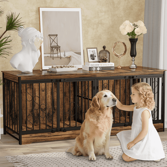 Bel Ark 71 inch Dog Crate Furniture for 1 or 2 Dogs, Heavy Duty Single/Double Dog Crates for Small/Medium/Large Dogs, Dog Kennel Furniture Indoor as TV Stand, Large Size Brown