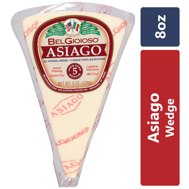 BelGioioso Asiago Cheese Wedge, 8 oz Plastic Vacuum Wrap Refrigerated Hard Cheese