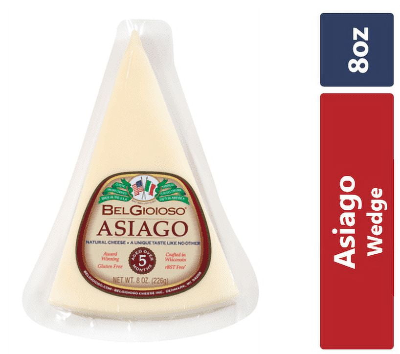 BelGioioso Asiago Cheese Wedge, 8 oz Plastic Vacuum Wrap Refrigerated