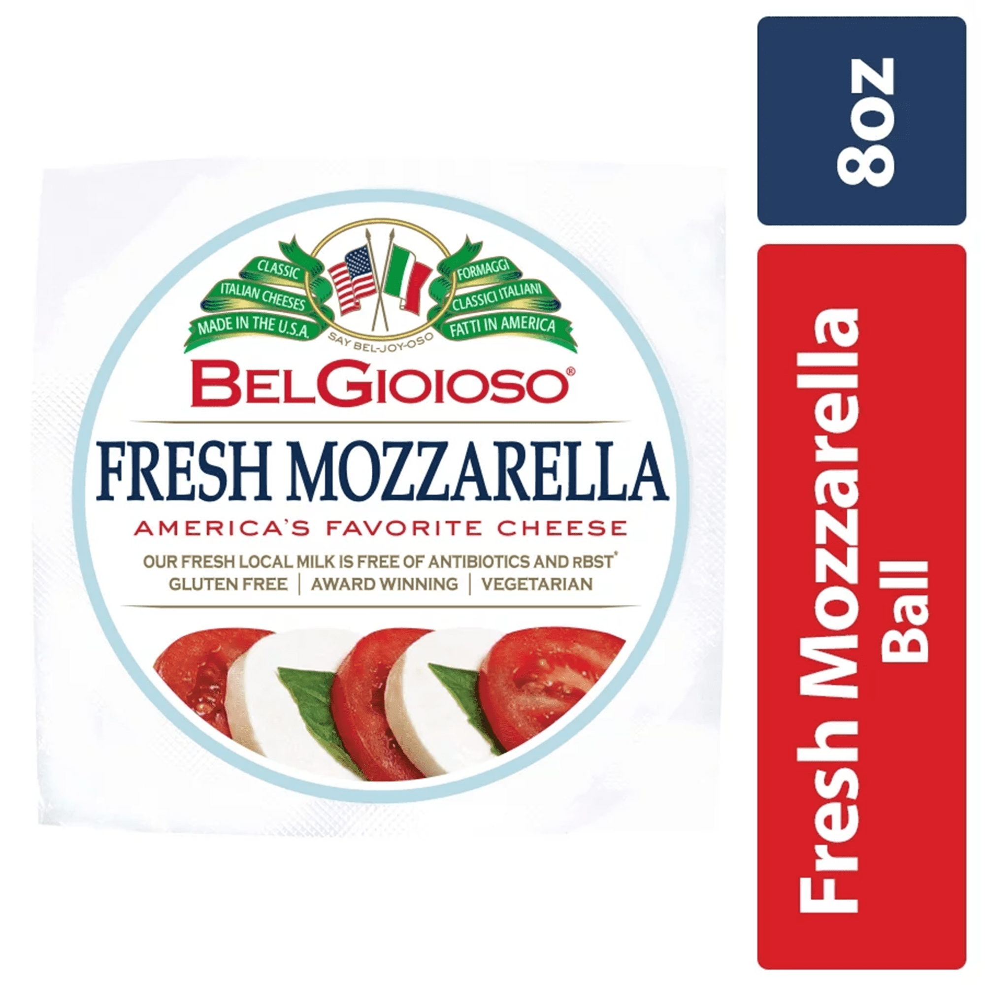 BelGioioso Fresh Mozzarella Cheese Ball, Specialty Soft Cheese,  Refrigerated 8 oz Plastic Wrapping 