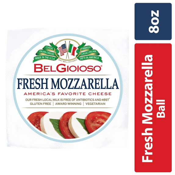 BelGioioso Fresh Mozzarella Cheese Ball, Specialty Soft Cheese, Refrigerated 8 oz Plastic Wrapping