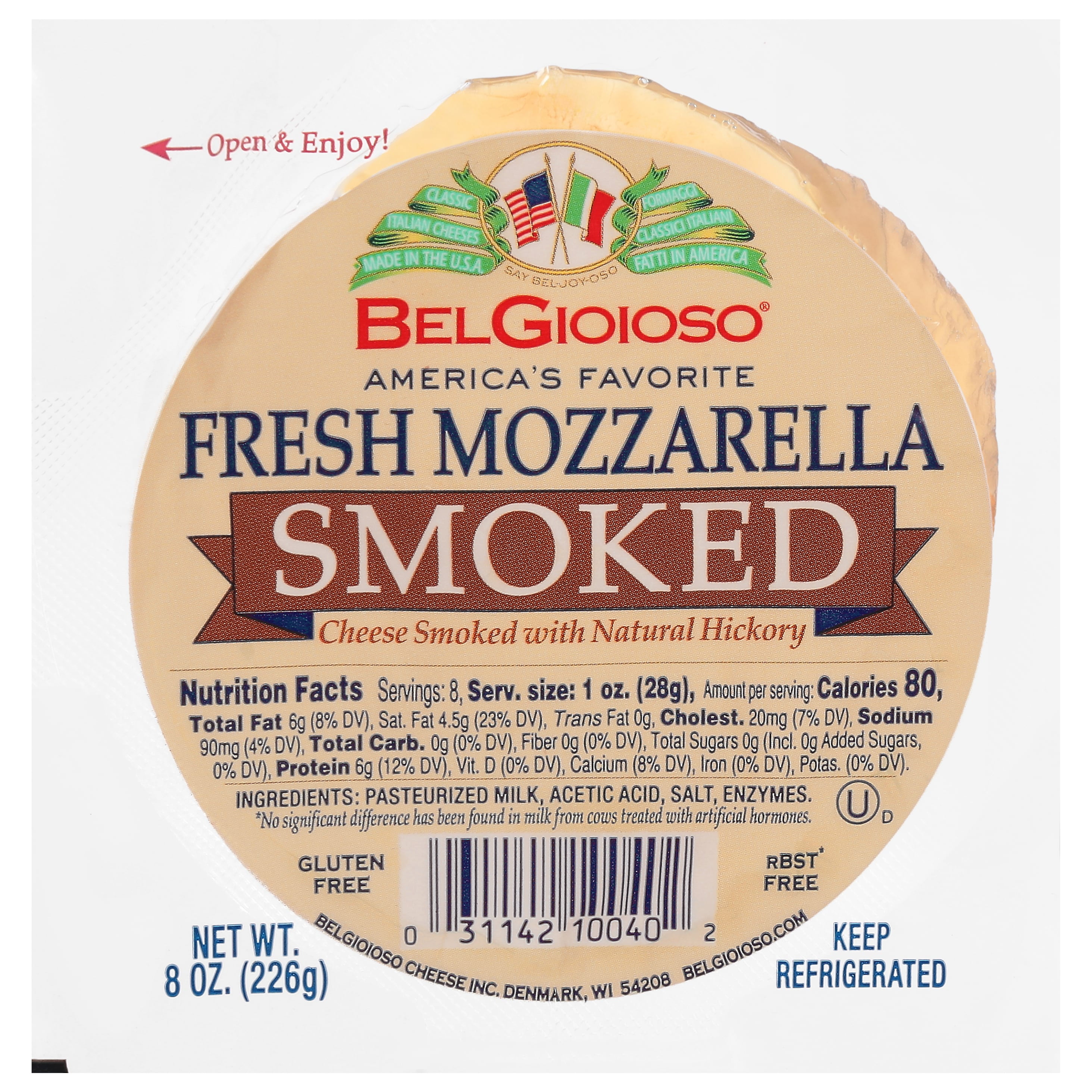 BelGioioso Fresh Mozzarella Smoked Cheese Ball, Specialty Soft Cheese, Refrigerated 8 oz Plastic Wrapping