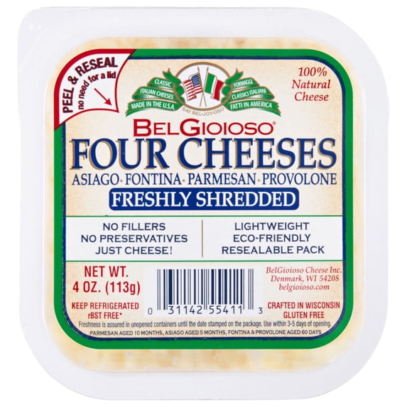 BelGioioso Freshly Shredded 4-Cheese Blend, Asiago, Fontina, Parmesan & Provolone, 4 oz