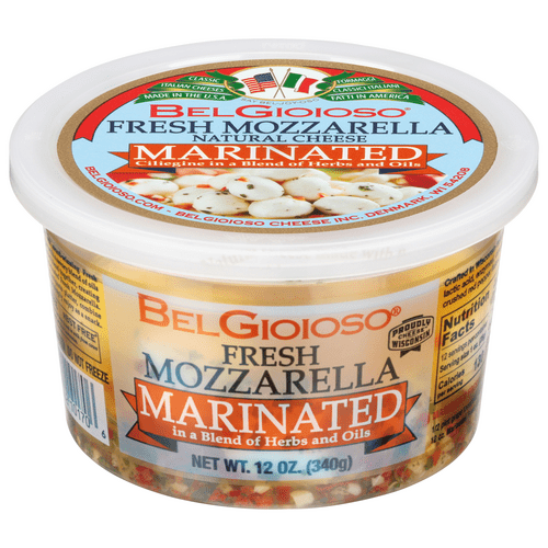 BelGioioso Marinated Mozzarella, Specialty Soft Cheese, Refrigerated 12 oz Plastic Tub