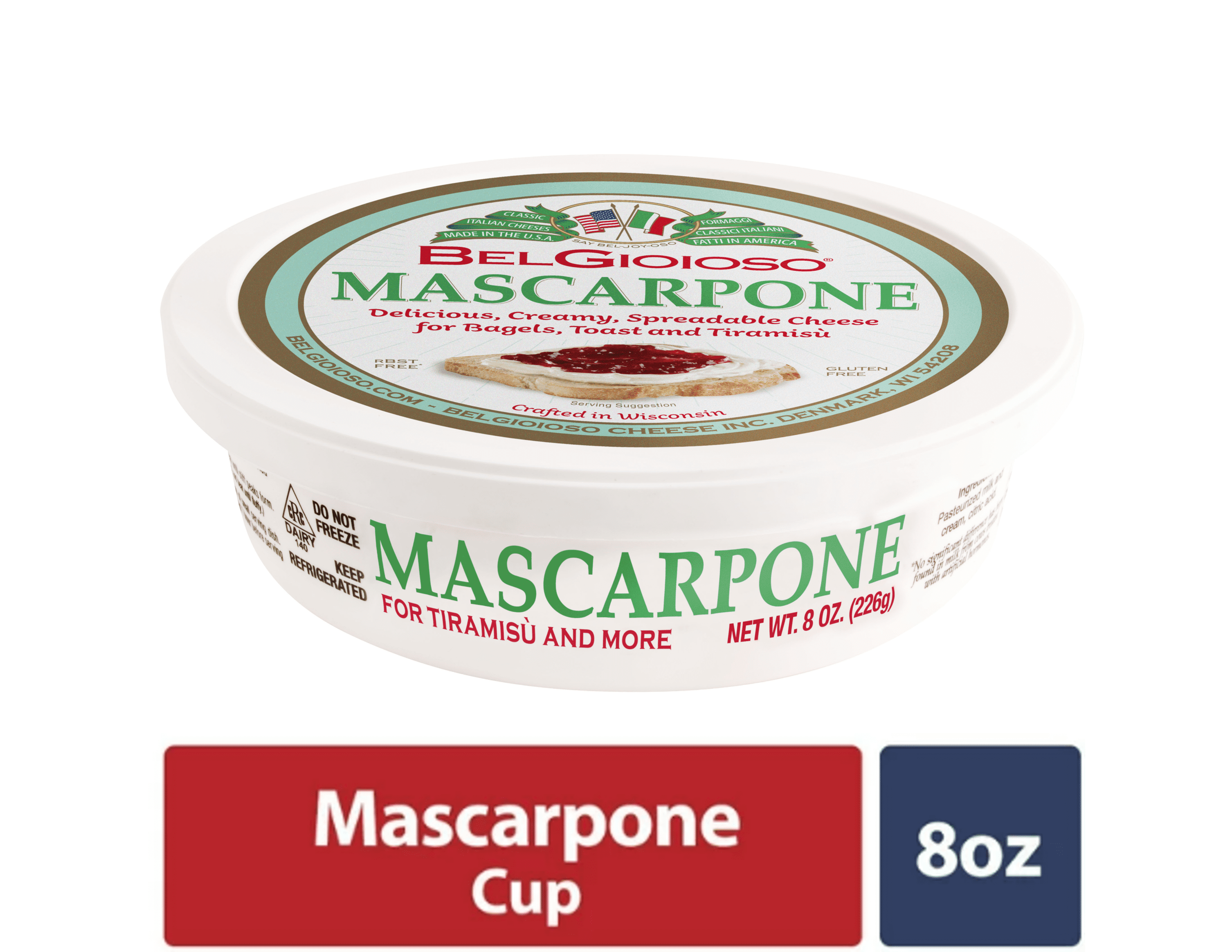 BelGioioso Mascarpone Cheese, Specialty Spreadable Cheese, 8 oz Refrigerated Plastic Cup-Pack Of 2