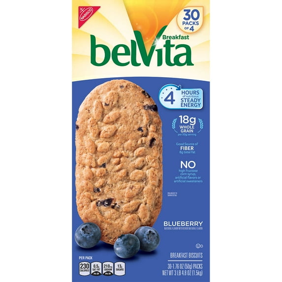BelVita Breakfast Biscuit, Blueberry, 1.76 oz, 30 ct