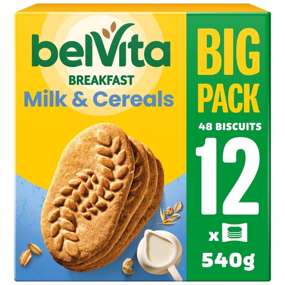 BelVita Breakfast Biscuits Milk & Cereals Snack Bars 12 Pack Multipack 540G, Imported from Britain