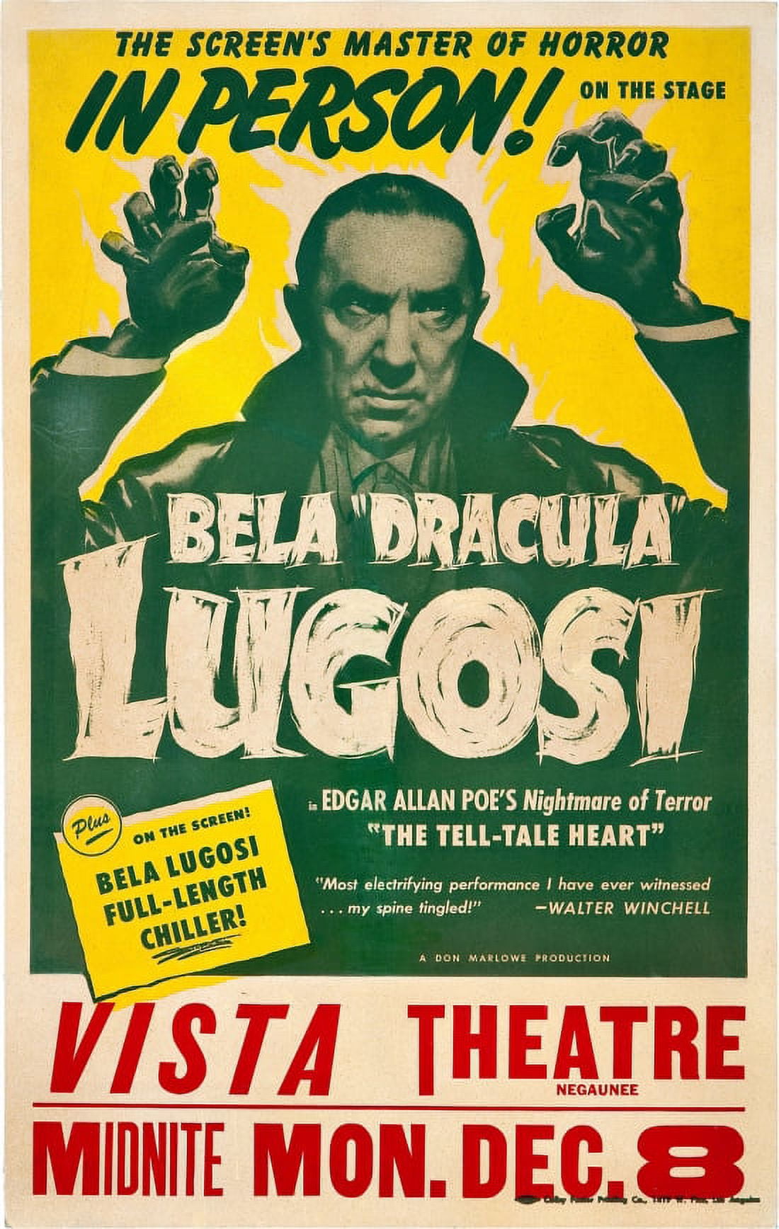 Bela Dracula Lugosi In Person Vista Theatre Canvas Art - (24 x 36)
