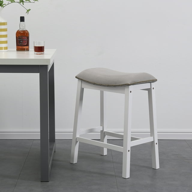Bela Upholstered Saddle Stool, White/Light Grey