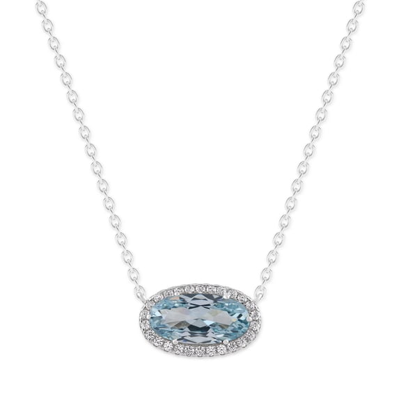 Belacqua Aquamarine March Birthstone Oval Halo Pendant Necklace in Sterling Silver for Women