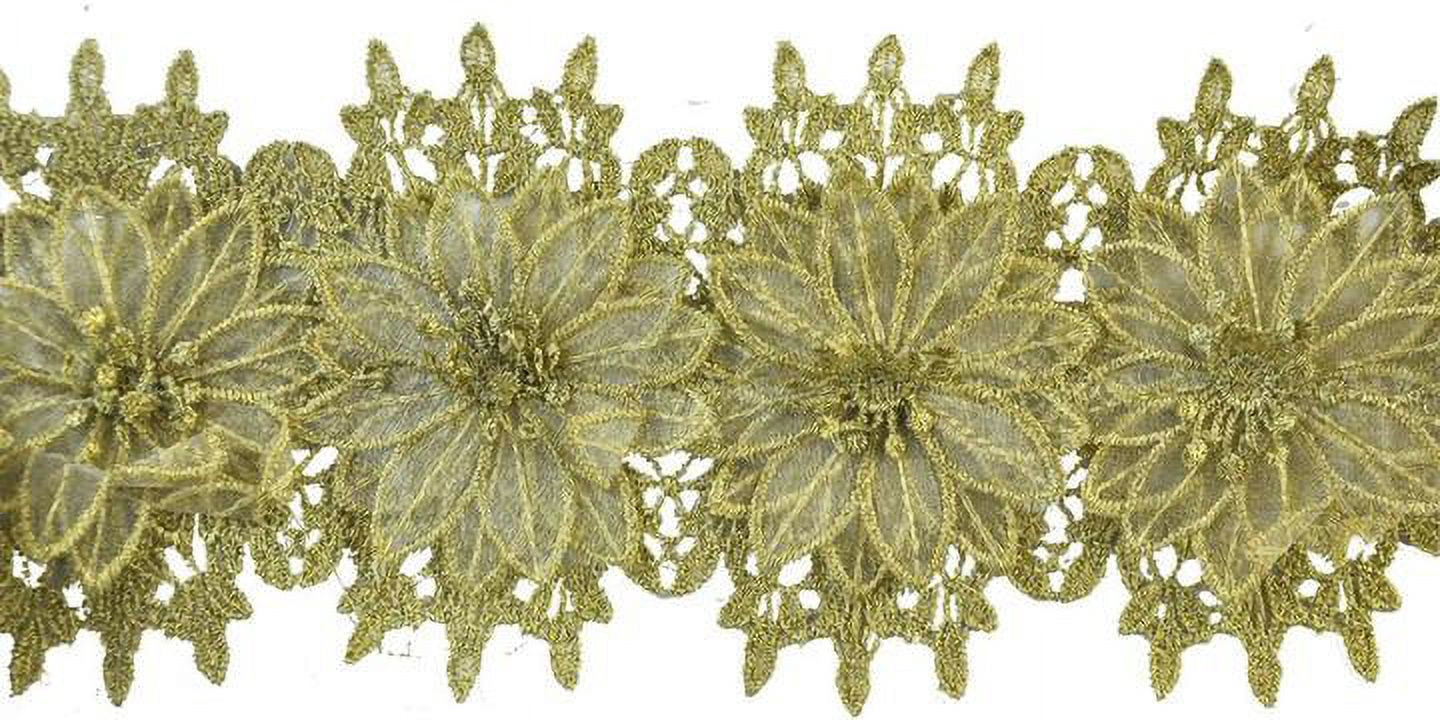 Belagio 5" Wide x 15 Yards, Floral Venice Lace Trim, 1 Bolt, Gold