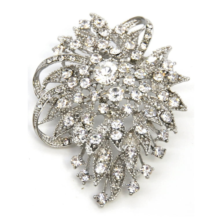 1.5 Silver Fashion Brooch Pin with Iridescent Rhinestones - Pack