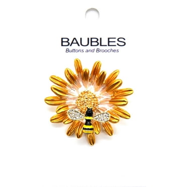 Belagio Rhinestone Metal Locking Daisy and Bee Brooch, Gold, Pink- Sewing Fasteners