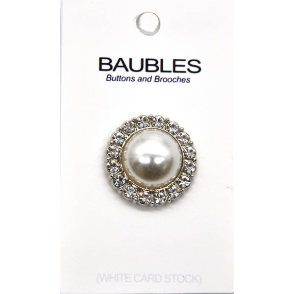 Belagio Rhinestone Silver Metal Button with Pearl Center, 1 Piece- Sewing Fasteners