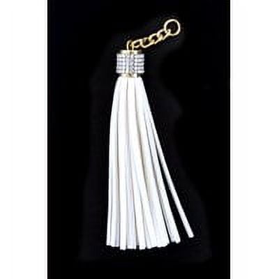 Belagio White Faux Leather & Rhinestone Tassel, 0.75" x 4", 1 Each